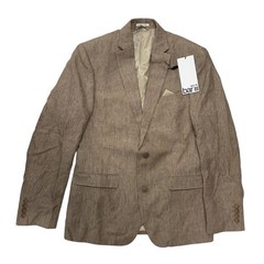 Bar III Mens 38R Slim Fit 100% Linen Blazer Tan Pinstripe Sport Coat NWT