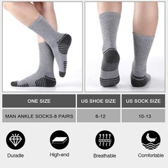 8 Pairs Mens Cushioned Crew Socks Athletic Moisture Wicking 8 Pack Work Socks