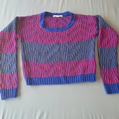 Rewind Women’s Small Striped Knit Pullover Sweater Blue Pink geometric colorful