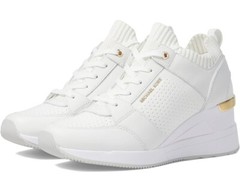 Michael KORS GEORGIE OPTIC WHITE KNIT GOLD MK LOGO WEDGE SNEAKERS I LOVE SHOES