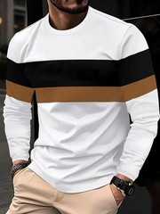 New Men Long Sleeve Fashionable Casual O-Neck T Shirt Breathable Daily Wear Top