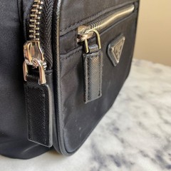 Prada Y2K Vintage Black Nylon & Saffiano Leather Belt Bag w/ Silver Hardware