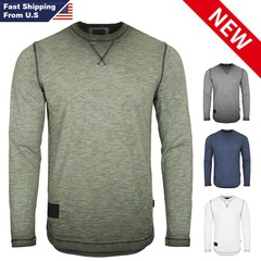 ZIMEGO Men’s Long Sleeve Crew Neck Color Dye Washed Vintage Curved Hem T-Shirts