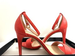 ALDO Red Strappy Ankle Strap Open Toe Faux Leather Buckle Heel US 7.5 AA