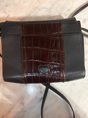 VTG Brighton Black Croc Embossed Leather Wallet Crossbody Organizer Bag Purse