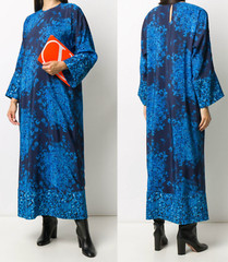 VALENTINO GARAVANI SILK Caftan Maxi Dress Delft Floral Print Kleid Maxikleid M