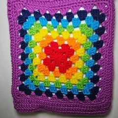 Unique Handmade Crochet Rainbow GrannySquare Purple Crossbody Bag Lined Zip Boho