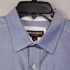 Johnston Murphy Button Up Shirt Mens Large Blue Cottton Geometric Flip Cuff LS