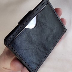 handmade real leather card holder snap button wallet black horween horsehide