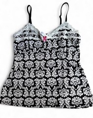 Baby Phat Women’s Damask Camisole Top Black/White Lace Trim Bow Adjustable M