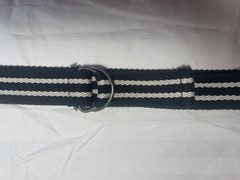 Black White Striped Canvas Web Belt Double D Ring Buckle Adjustable Casual Unise