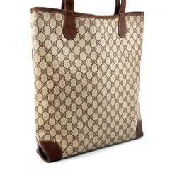 Vintage GUCCI Tote Bag GG Sherry Line PVC Leather Brown Authentic