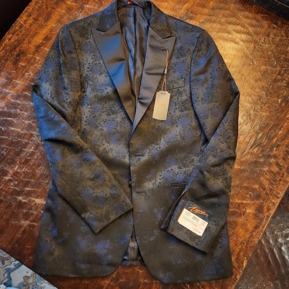 New Egara Tuxedo Jacket 38L Peak Lapel Brocade Dual Vent Dinner Jacket NWT -PROM