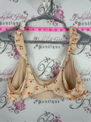aerie bikini Beige Floral Bikini Top with Red-Orange Blossoms