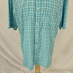 Simms Nylon Poly Seersucker Fishing Shirt Men’s Aqua Blue Plaid Lightweight XL