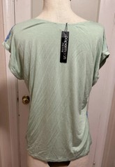 Papermoon Blouse Top Blue & Green Floral Front Solid Back Sleeveless Med Petite