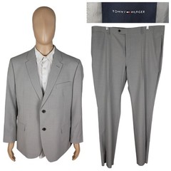 NEW Tommy Hilfiger Two Piece Light Gray Worsted Wool Suit 46XS Short Unhemmed
