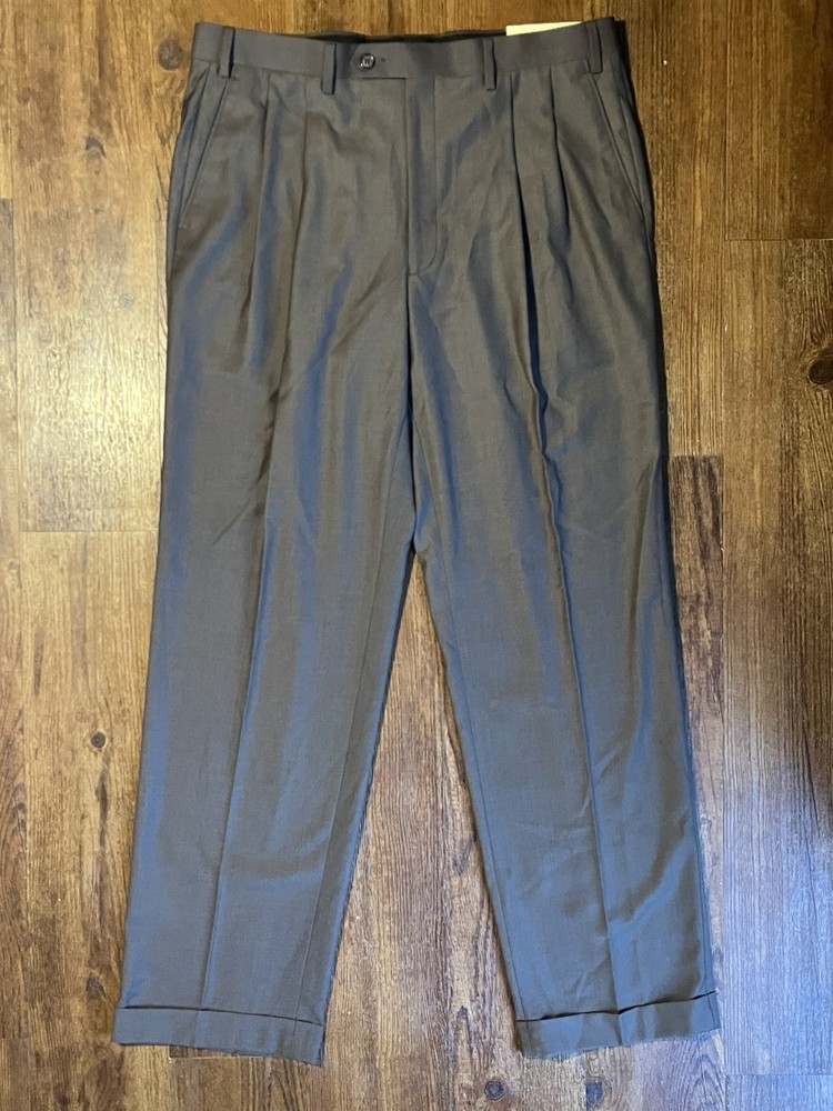 New Lauren Ralph Lauren Mens 36×32 Brown Dress Pants Pleated Cuffed Poly/Rayon