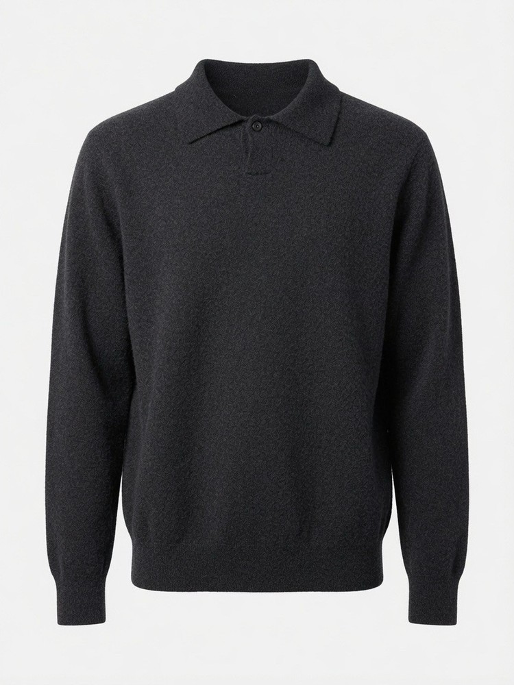 Vintage Jhane Barnes Men’s Gray Wool Knit Collared Sweater One Button Closure