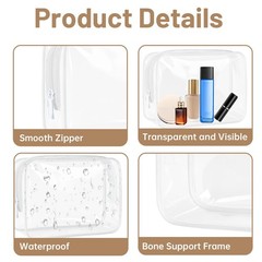 SLRVPVWO 4 Pcs Clear Toiletry Bag, Portable Makeup Cosmetic Bags Pouch White
