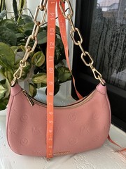 Michael Kors Pink Leather MK Embossed Gold Chain Shoulder Bag