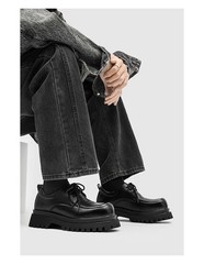 Men’s Big Round Toe Platform Thick Sole Dress Lace Up Casual Derby Leather Shoes