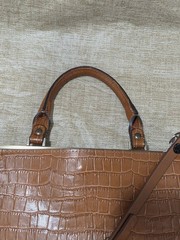 Claudia Firenze Vtg Lg Brown Croc Embossed Top Handle Satchel Detachable Strap