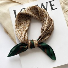 100% Silk 21″ Square Scarf Women Neckerchief Wrap Kerchief Bandana Vintage Chain