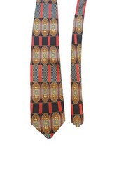 Bruno Piattelli Men’s Woven Silk Tie Black Red Gold Blue Geometric Abstract