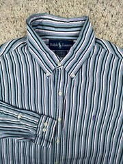 Ralph Lauren Long Sleeve Button Up Shirt 16 32/33 Striped Custom Fit Purple Blue