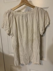 Chaps Womens XL Floral Print Round Neck Cap Sleeve Blouse Top White