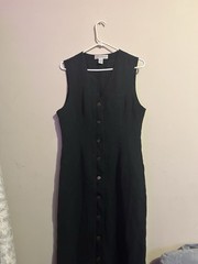 Vintage Banana Republic Black Sleeveless V-Neck Button-Front Lined Maxi Dress S