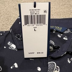 Polo Golf Ralph Lauren Mens Polo Shirt L Blue Tennis Golf All Over Print NWT