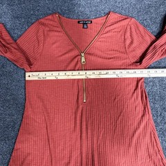 Cable & Gauge Shirt Womens Medium Red Orange Zip Front Tunic Top Stretch Ribbed