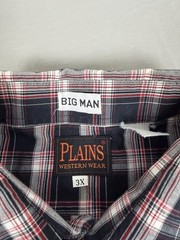 Plains Western Mens Big Man Pearl Snap Short Sleeve Shirt Size 3X Black Red VTG