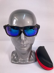 Oakley Matte Black/Gold Designer Sunglasses 55-19-139 Blue Mirrored Lenses