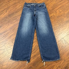 American Eagle Jeans Women 8 L Wide Leg Baggy Distressed Dark Wash Skater 30×32