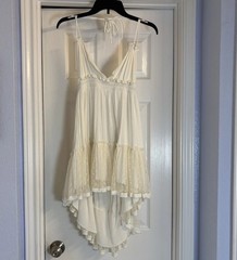R. Vivimos Cream Boho Halter Mini Dress Swiss Dot Ruffle Sheer Lace Sz M 8/10