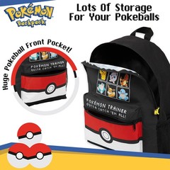Pokemon Backpack for Kids Teens Boys Girls Pikachu 16.1x13x4.7inch, Black/Red