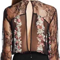 BCBGeneration Romper Clubwear Long Sleeve Floral Sheer Lace Black/Muti Size 0