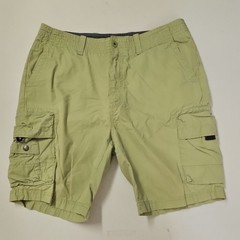 Nautica Men’s Green Cotton Canvas Cargo Flat Front Solid Shorts Zip Pockets