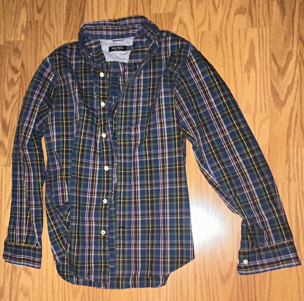 Nautica Men’s Cotton Woven Plaid Button-Down Long Sleeve Shirt Size S