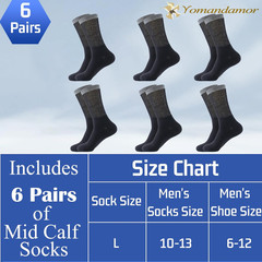 Men’s Diabetic Socks Seamless Toe Mid Calf 6 Pairs Size L