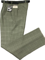 NWT Pronti Mens Pleated Dress Pants Green Plaid Slacks Unfinished Hem With Belt