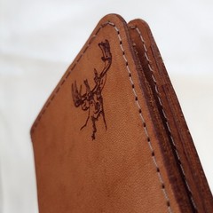 handmade 100% real leather wallet aged natural veg tan vertical bifold Deer