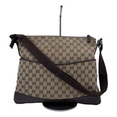 GUCCI Shoulder Bag Crossbody GG Canvas Leather Brown Used 070305