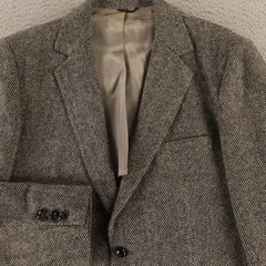VTG Tweed Jacket 38L ST Gray Herringbone 100% Wool Blazer Sport Coat