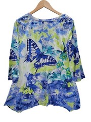 NWT Collections ETC Butterfly Floral Blue & Green 3/4 Sleeve Top Size-M