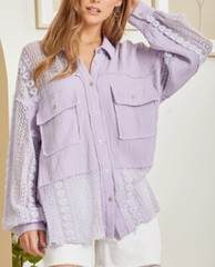 🔥🔥Cotton Button Up Lace Top Double Breast Pockets. Size Med