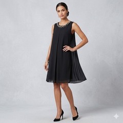 Ronni Nicole Womens Size Large Black Sheath Dress Jeweled Neckline Chiffon LBD